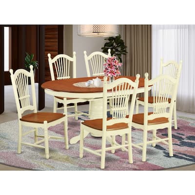 7-Piece Oval Buttermilk & Cherry Finish Solid Wood Top Dining Table with 6-Chairs with