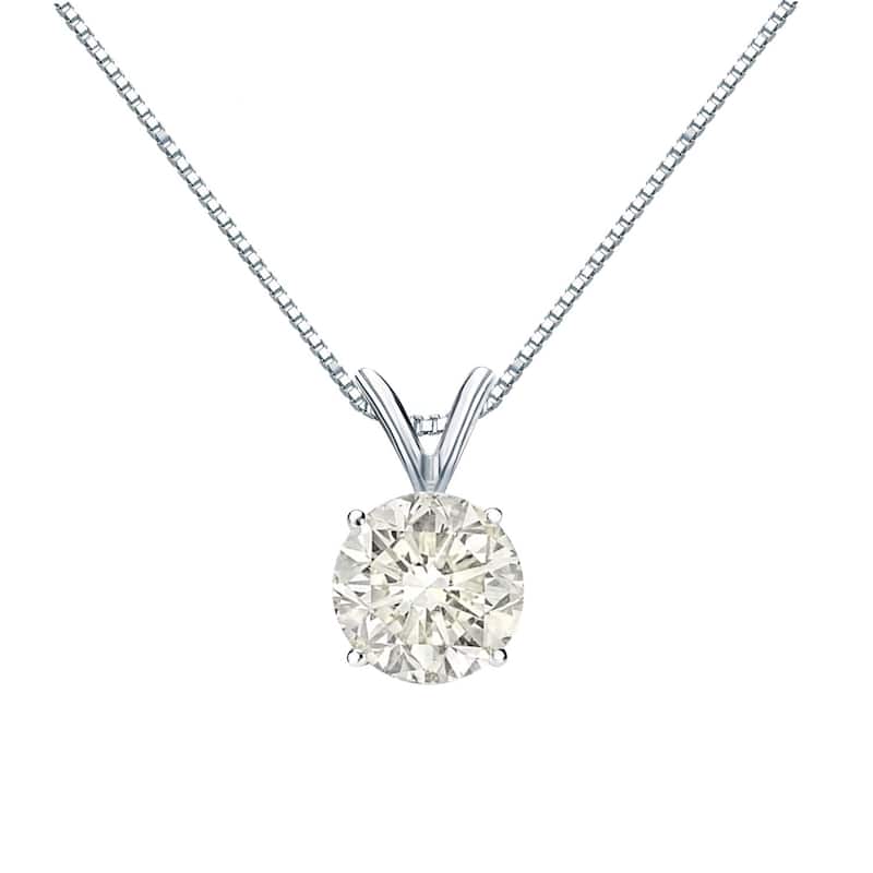 Auriya 14k Gold 1ctw Round Solitaire Diamond Necklace (J-K, I1-I2) - White