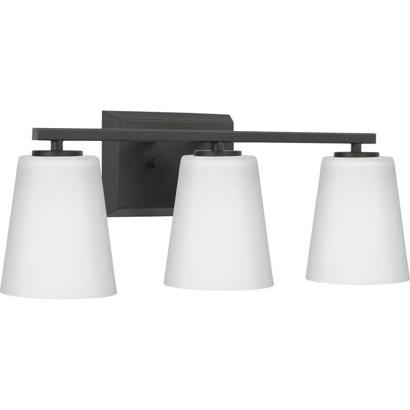 Vertex Collection Three-Light Matte Black Etched White Glass Contemporary Bath Light - 20.87 in x 6.25 in x 7.5 in - 20.87 in x 6.25 in x 7.5 in