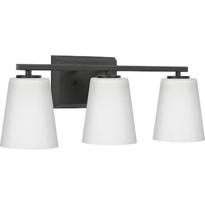 Vertex Collection Three-Light Matte Black Etched White Glass Contemporary Bath Light - 20.87 in x 6.25 in x 7.5 in