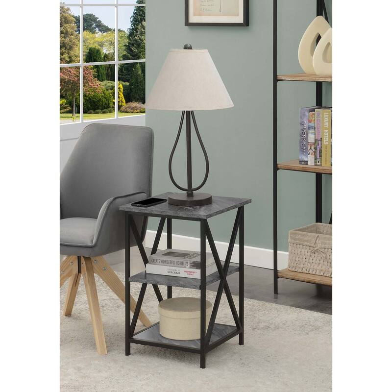 Convenience Concepts Tucson End Table with Shelves - Grey Faux Marble/Black