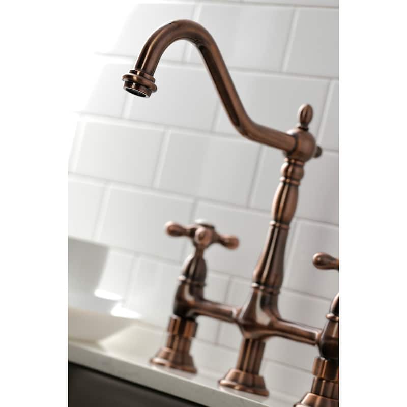 Heritage Bridge Kitchen Faucet with Brass Sprayer