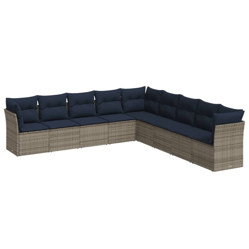 vidaXL 9/10 Piece Patio Sofa Set with Cushions Black/Brown/Gray Poly Rattan - 21.7 x 24.4 x 27.2