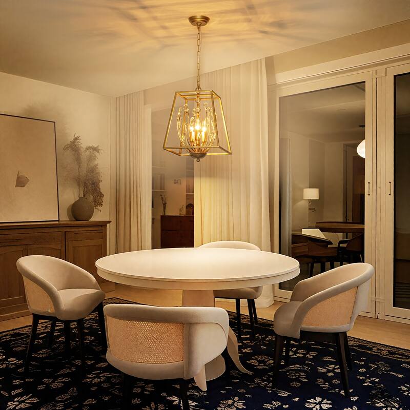 3-Light Transitional Metal & Crystal Chandelier with Adjustable Height for Dining Room - 3 Light