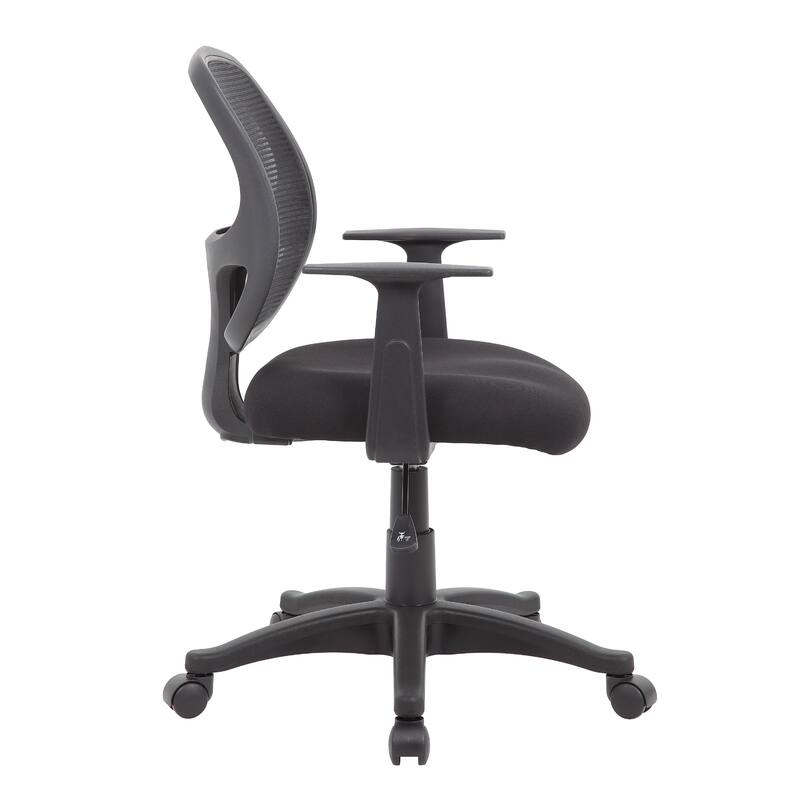 Maya Rolling Office Chair with T-Arms, Black Mesh, Foam Padding