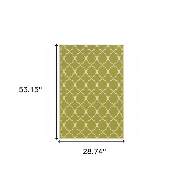 3' X 5' Green Geometric Stain Resistant Indoor Outdoor Area Rug 6' x