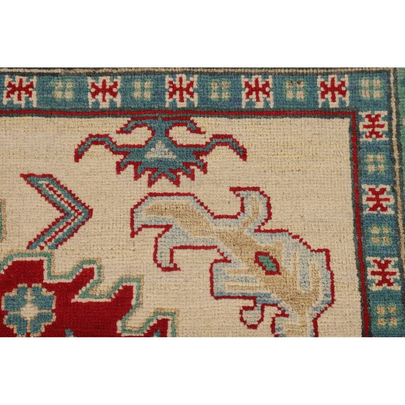 Hand Knotted Oriental 100% Wool Carpet Traditional Geometric Beige & Ivories Kazak Area Rug - 8' 0'' X 5' 8''