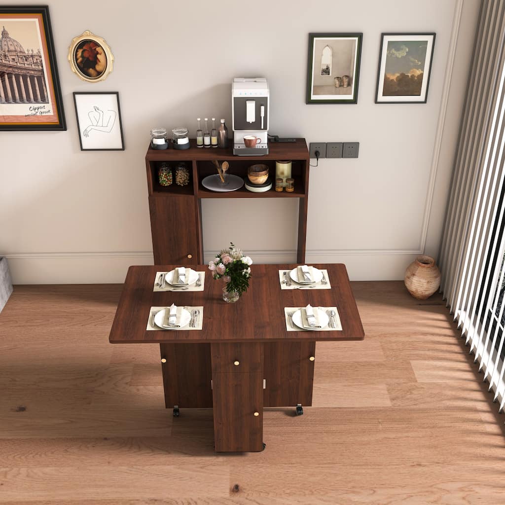 Multifunctional Folding Dining Table with Wall-Mounted Sideboard & Storage for Small Apartments - 37.4”L x 11.8”W x 43.3”H