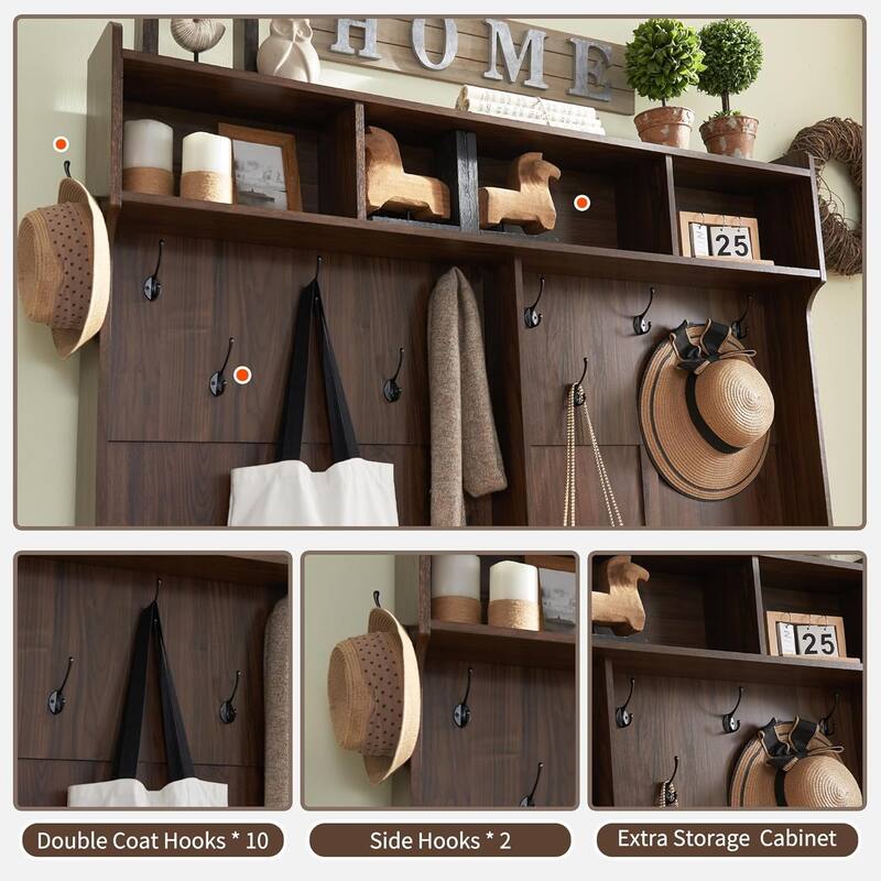 Farmhouse Entryway Bench with Coat Rack, with Shoe Storage Bench