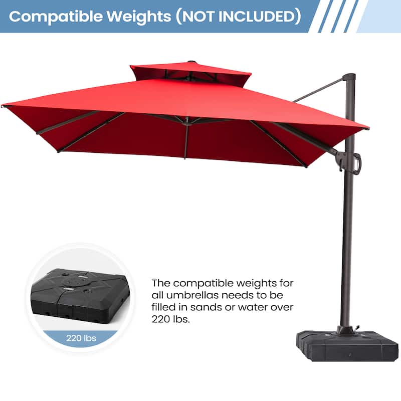Outdoor 10FT Square Offset Cantilever Patio Umbrella 360-Degree Rotation