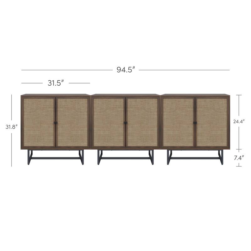 Nathan James Kova Natural Cane Rattan Doors Accent Cabinet with Metal Base and Adjustable Shelf