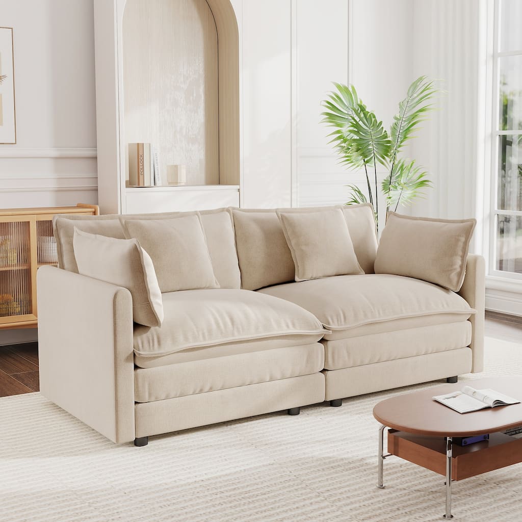 Roomfitters Modern 2-Seater Loveseat Sofa, Deep Seat Living Room Couch with Arm Pillows and Accent Cushions