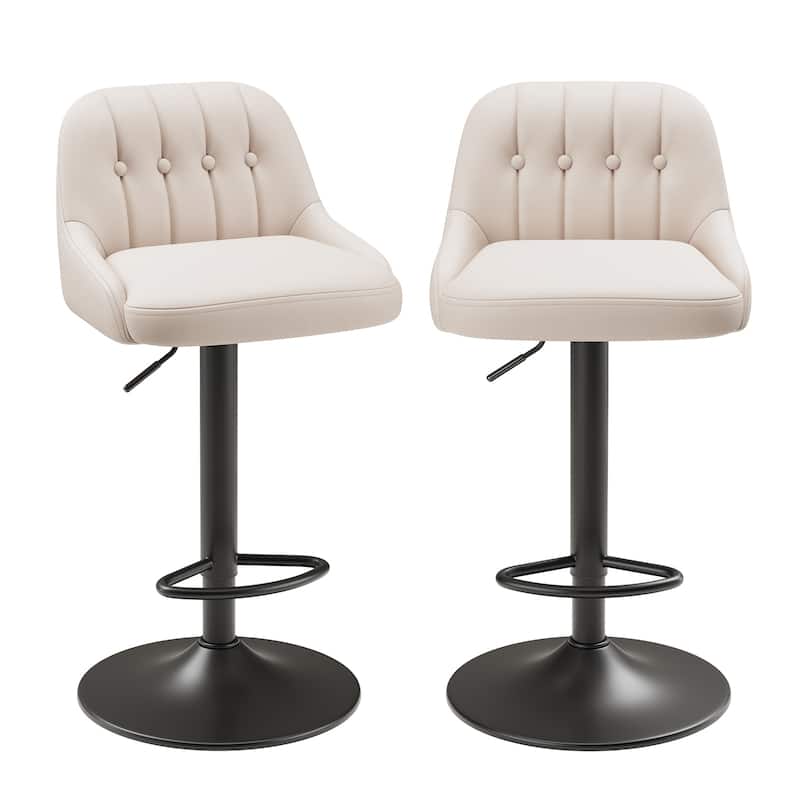 RENEWLINE Adjustable Height Bar Stools with Back, 360° Swivel PU Leather Counter Stools( Set of 1/2/3/4/6)for Kitchen Island - Set of 2 - Beige