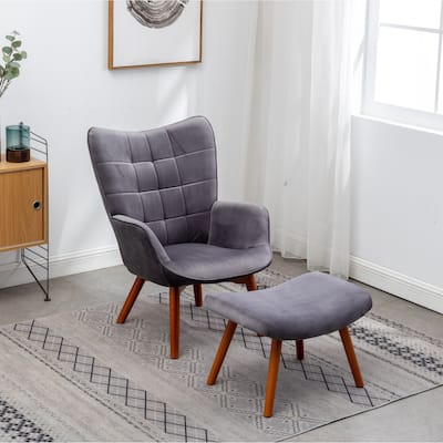 Gray 33" Polyester Button Tufted Accent Chair