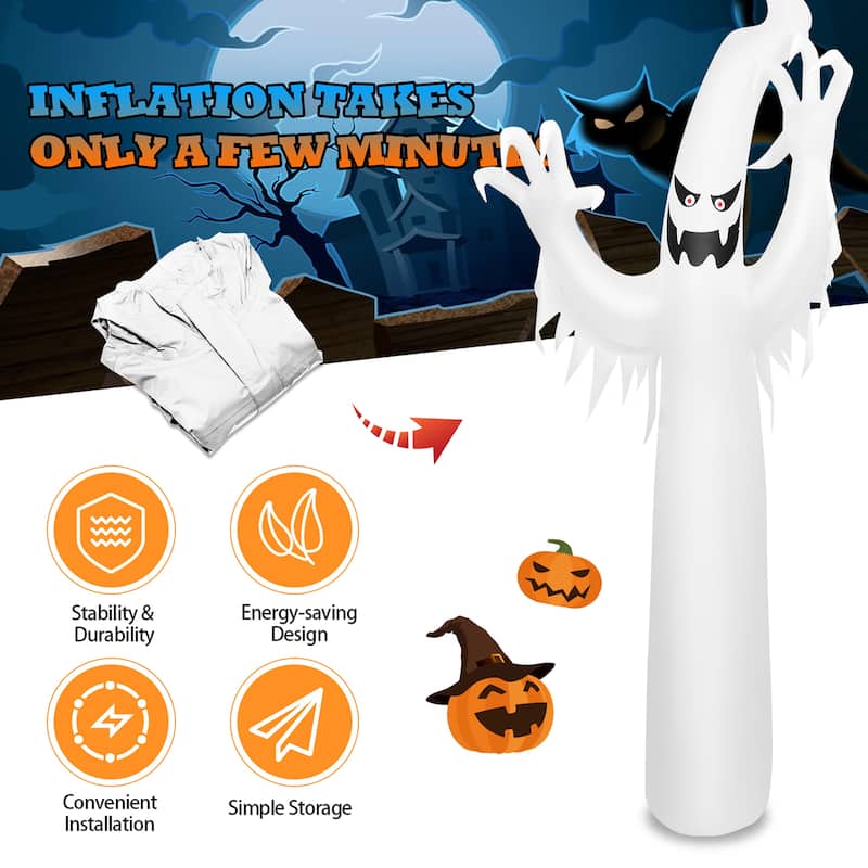 Costway 12 Ft Halloween Inflatable Ghost Yard Decoration w/ Built-in