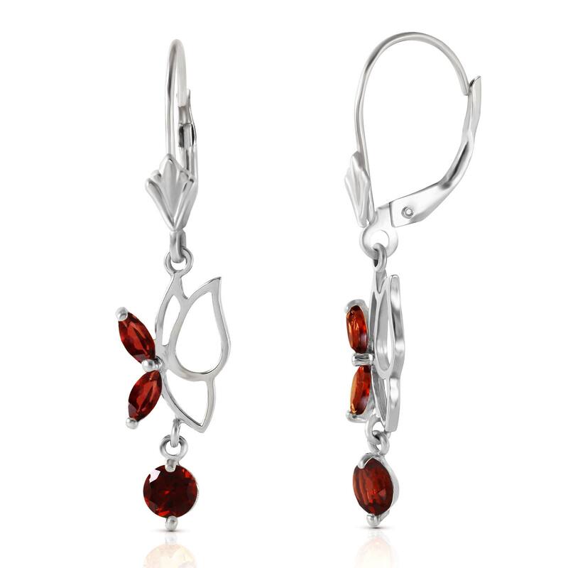 14K Solid Gold Butterfly Gemstone Earrings with Natural Garnets - White