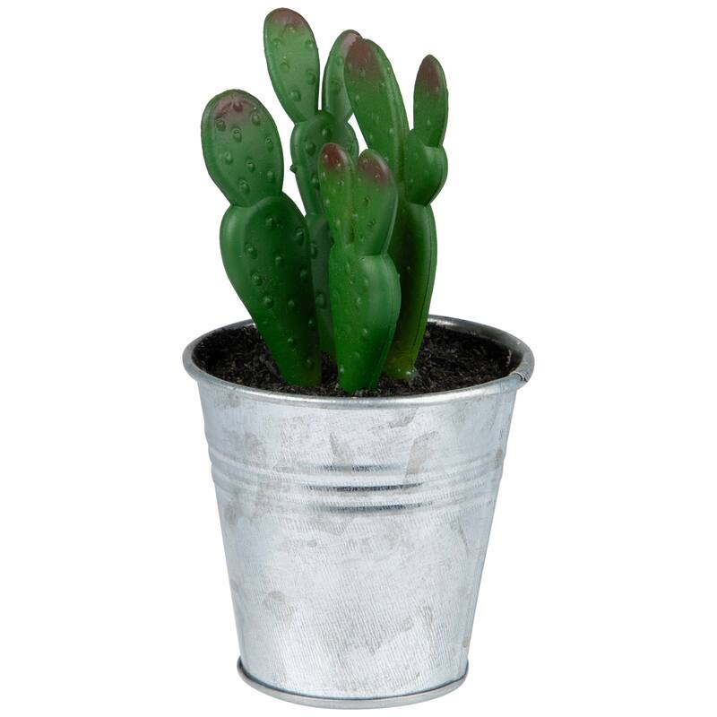 Mini Artificial Bunny Ears Succulent Cactus in Tin Pot - 5"