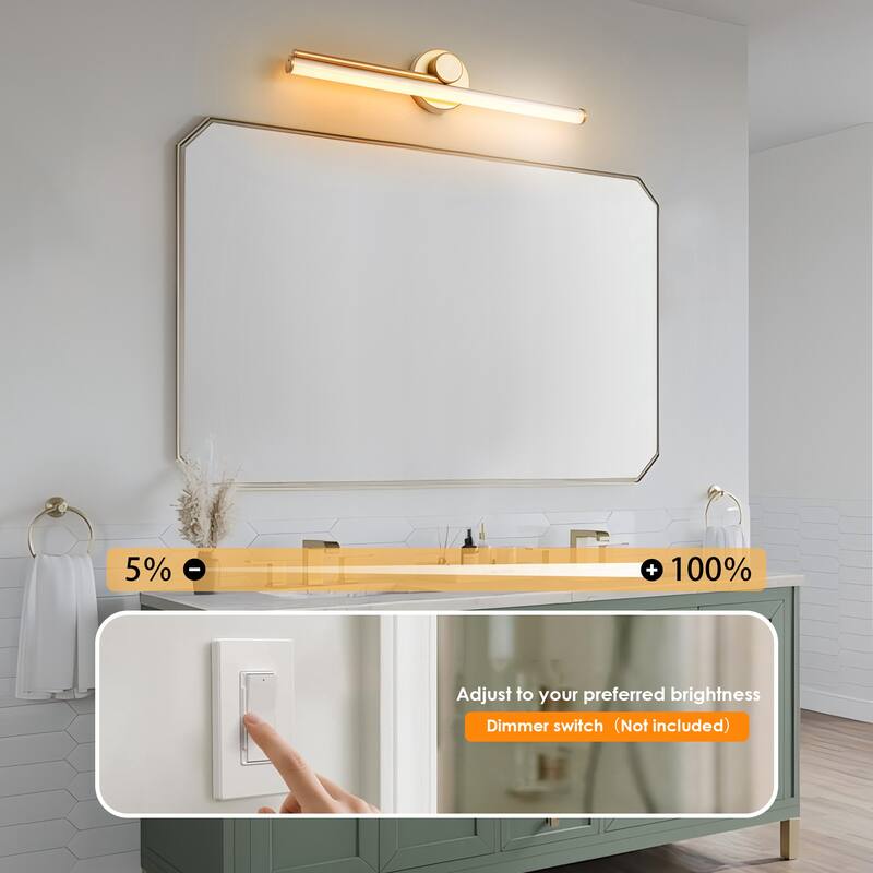 1-Light 23.8" W Modern Black/Gold Linear Metal Dimmbale Integrated LED Bathroom Vanity Mirror Light/Picture Light