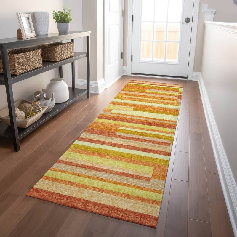 Premium Washable Super Soft Stripes Stacked Mayfield Rug - Orange - 2' 3" x 7' 6" - Runner