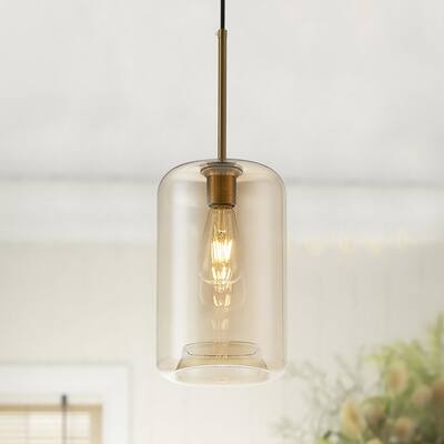 Farmhouse 1-Light Cylinder Pendant Light with Brown Clear Glass Shade
