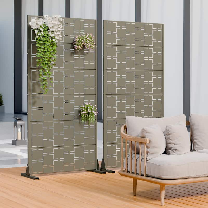 Modern Metal Privacy Screen Outdoor Decorative Partition with Stable Base Hanging Plant-Friendly Panel - 60"H x 30"W
