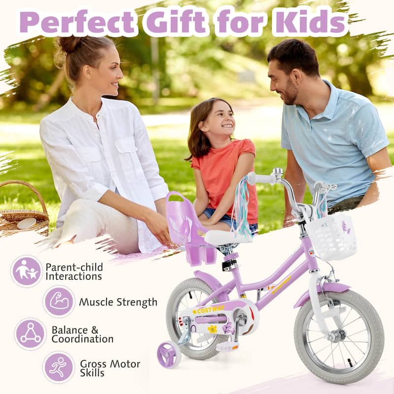 Costway 16" Kids Bicycle with Basket Doll Seat Colorful Streamers - See Details