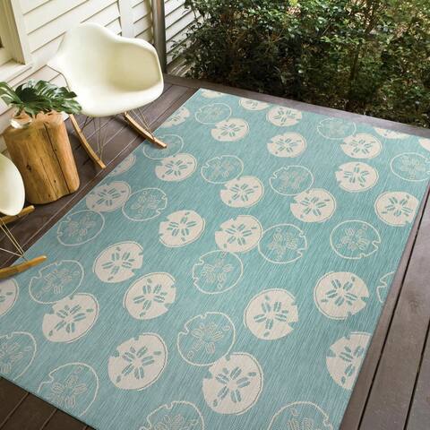 Teal and Cream Sand Dollars Indoor/Outdoor Rug