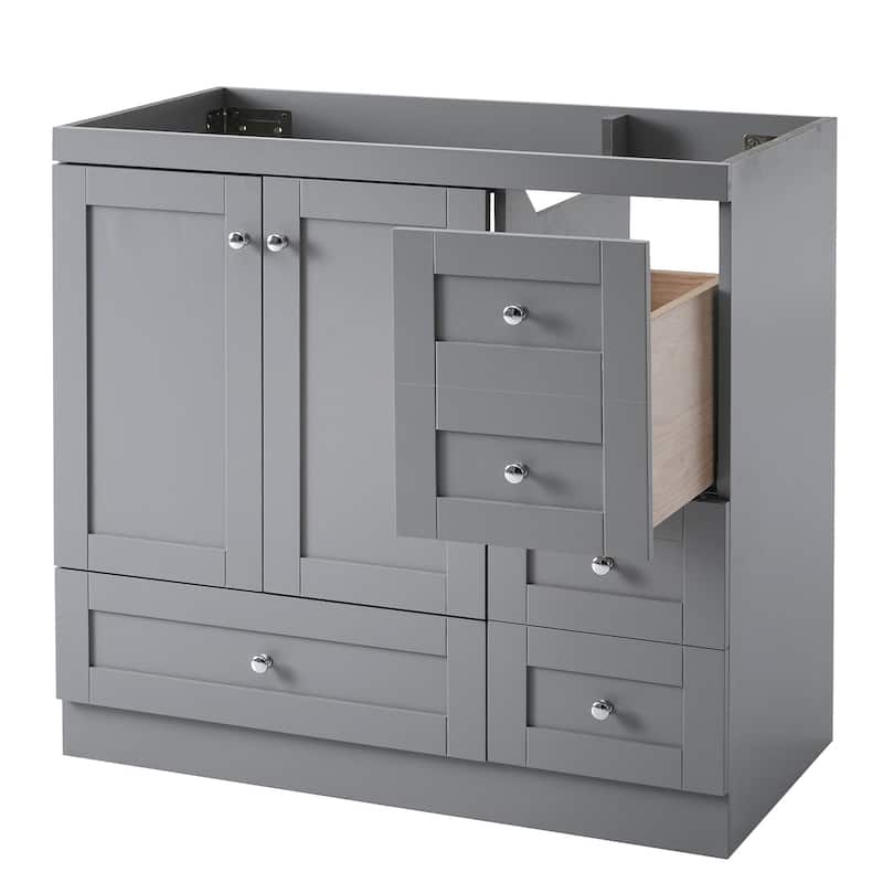 Roomfitters 36" Bathroom Vanity Cabinet Only, Freestanding Storage with Soft-Close Doors, Sink Not Included, Gray