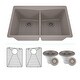 preview thumbnail 31 of 36, Lexicon Platinum Quartz 33 Inch Double Equal Bowl Undermount Kitchen Sink with Bottom Grids and Strainers , Disposal Flange