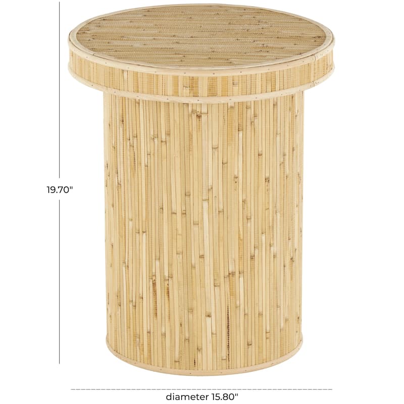 Wooden Handmade Accent Table with Linear Wood Strip Design - Light Brown - Roche River Decor - 16"W x 16"L x 20"H
