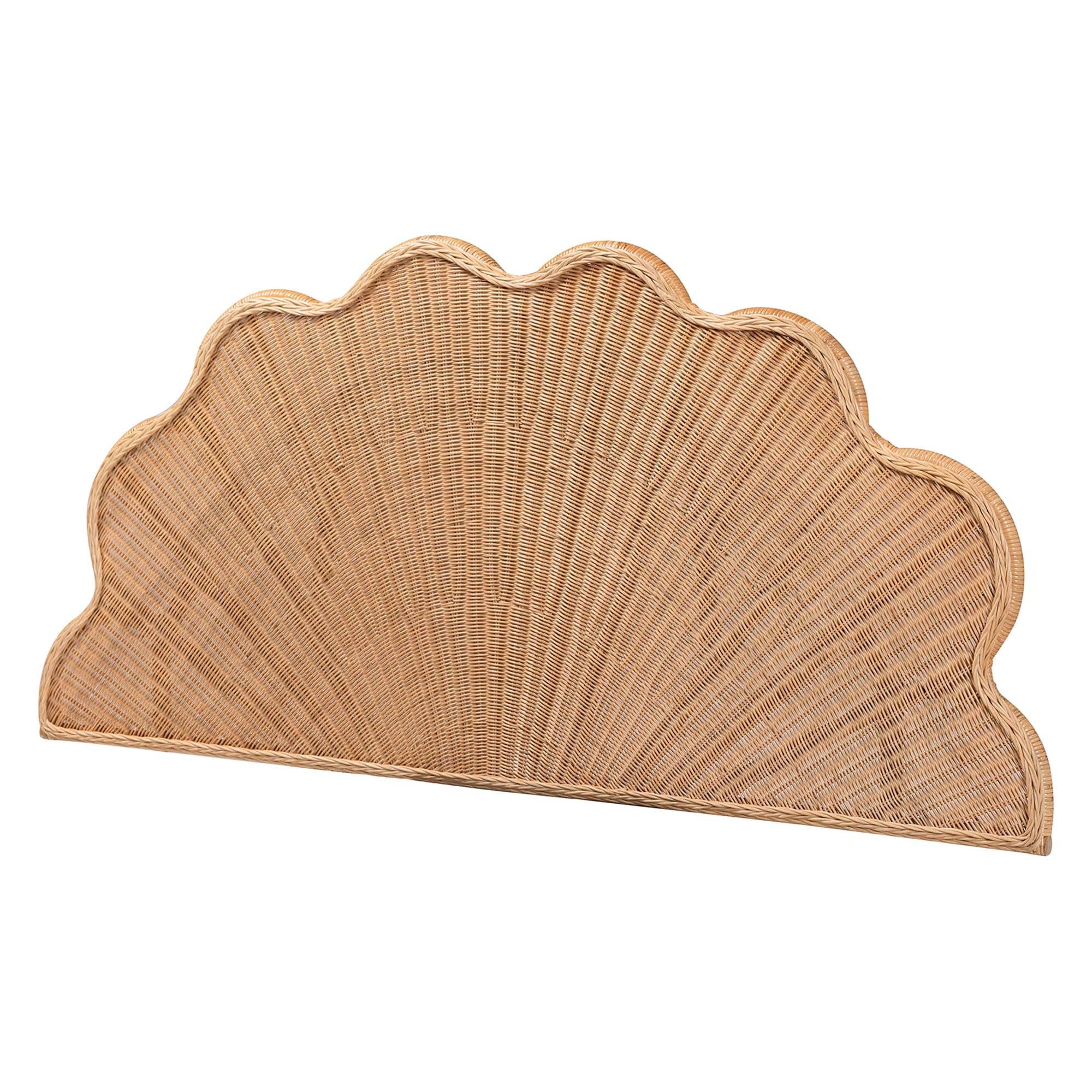 Callias Natural Rattan Scalloped Headboard with Sunburst Weave - Coastal Boho Wicker Bed Backdrop for Bedroom Decor, Queen