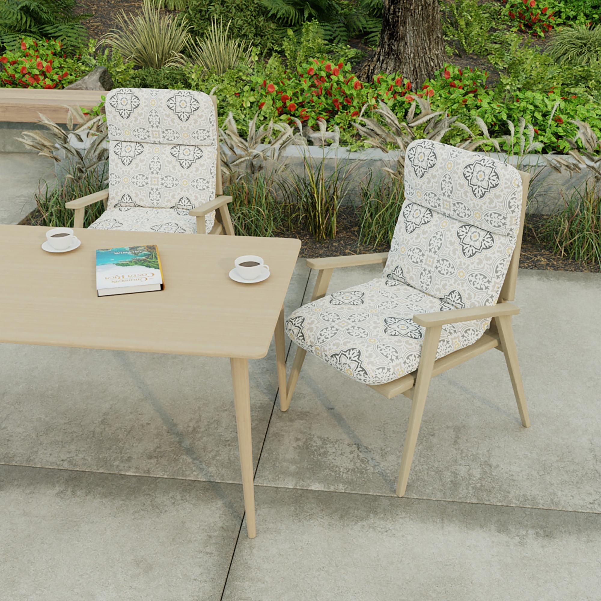 22 x 45 Grey Quatrefoil Outdoor Chair Cushion with Ties and Loop 45 L x 22 W x 5 H Bed Bath Beyond 37233806