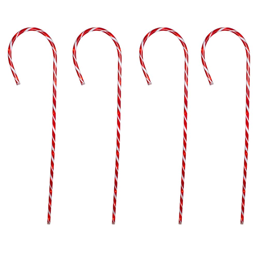Set of 4 Red and White Stripped Candy Cane Stakes Christmas Outdoor Decor 60"