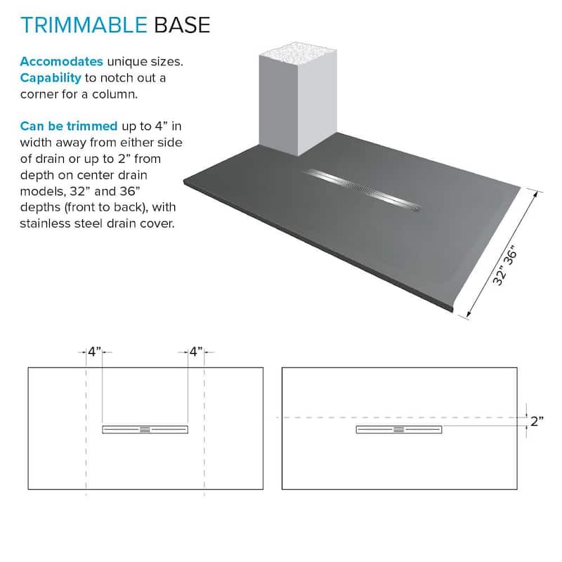 Transolid FZST6032C 59-1/8" x 32-1/2" Rectangular Shower Base with