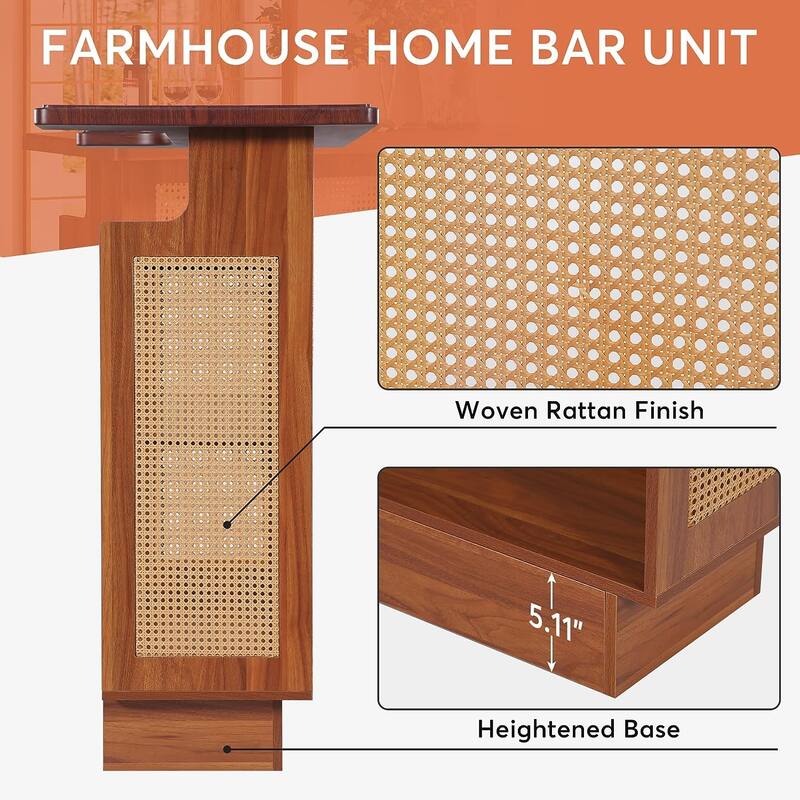 Rattan Liquor Wine Bar Cabinet Mini Bar Table for Home Pub
