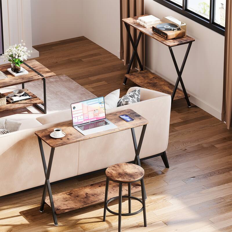 Sofa Tables Narrow Entryway Table with Storage Shelf and Metal Frame
