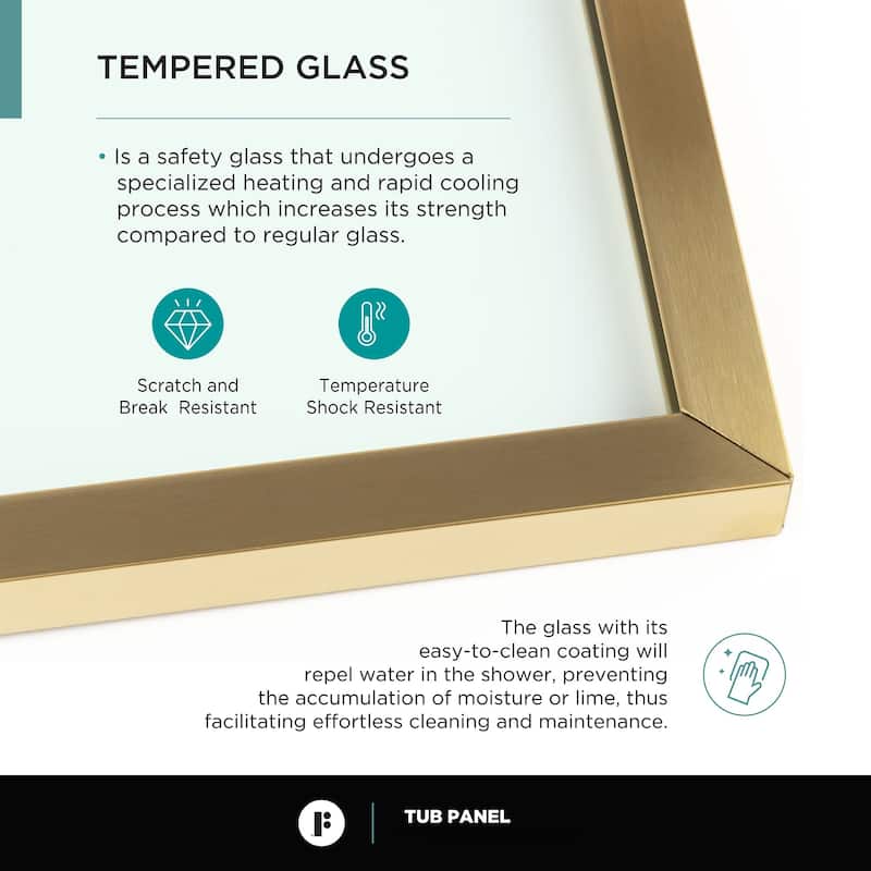 Full Frame Fixed Tub Clear Tempered Shower Glass Panel