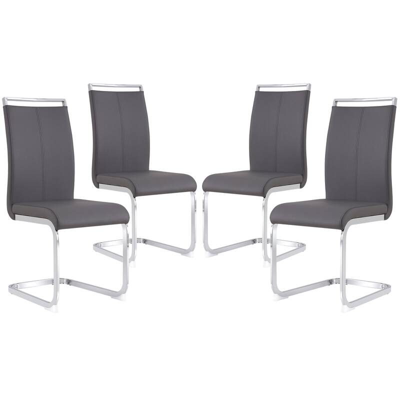 Modern PU Faux Leather High Back Dining Chairs with C-shaped Tube Chrome Metal Legs for Multiple Rooms