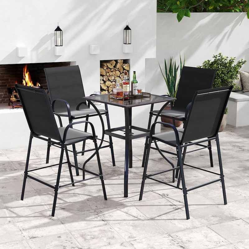 29" Outdoor Bar Stools Set 2 Fabric High Back Chairs with Metal Frame for Decks and Porches - 24.5" x 30" x 51"