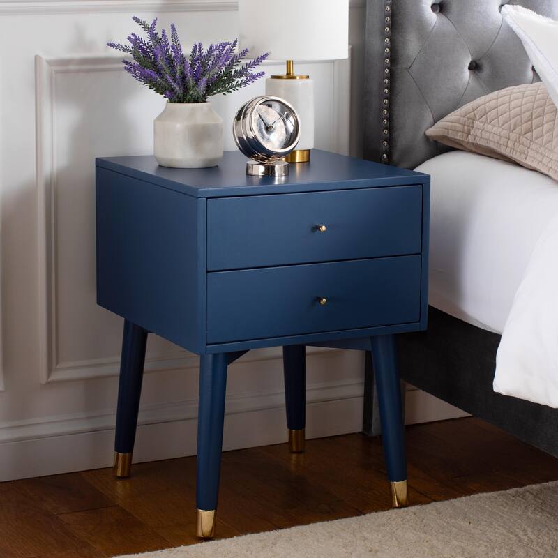 SAFAVIEH Dobrita Mid-Century Modern 2-Drawer Nightstand - Lapis Blue/Gold