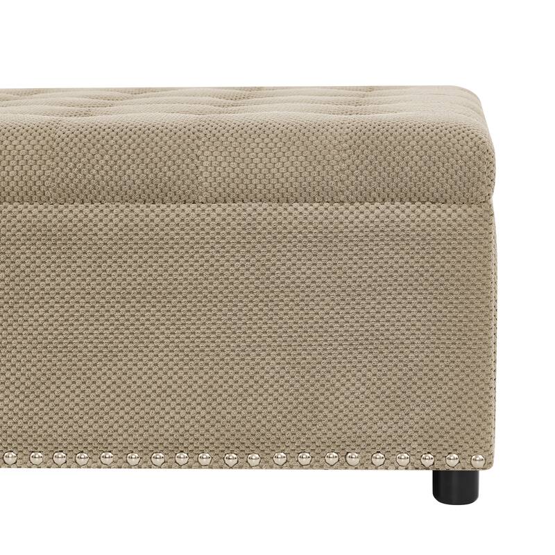 Storage Ottoman,Tufted Footstool, Nailhead Trim Ottoman, Square Storage Ottoman, Upholstered Coffee Table, Bedroom Storage