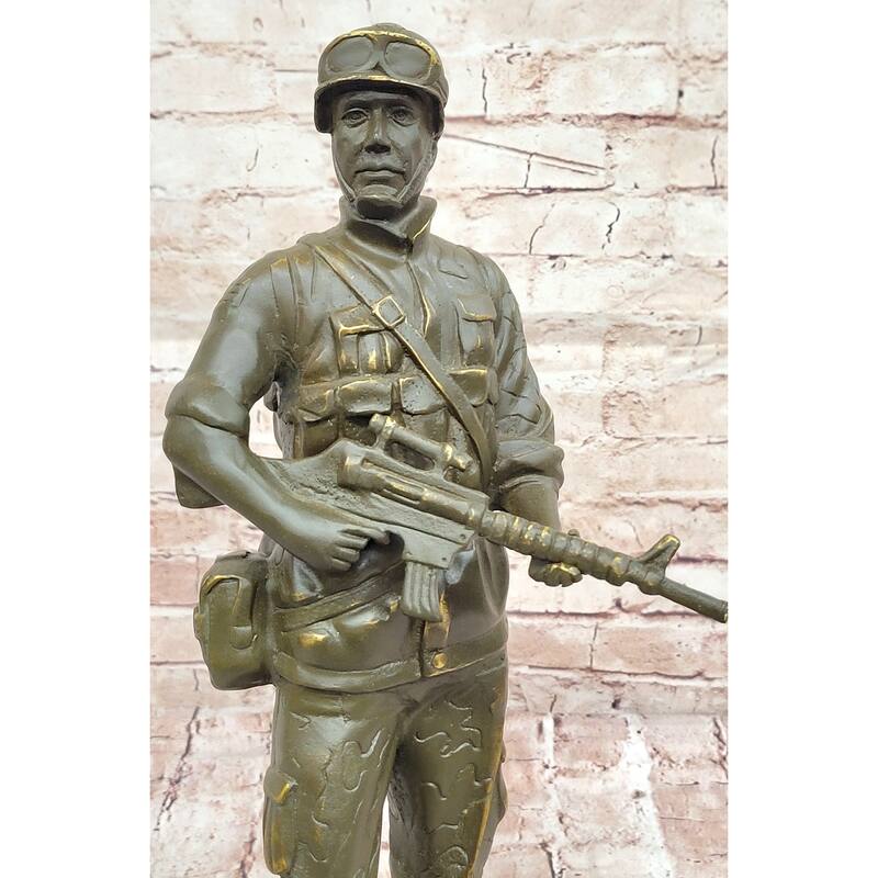 Modern Soldier Bronze Sculpture With Rifle - Military Hero Art