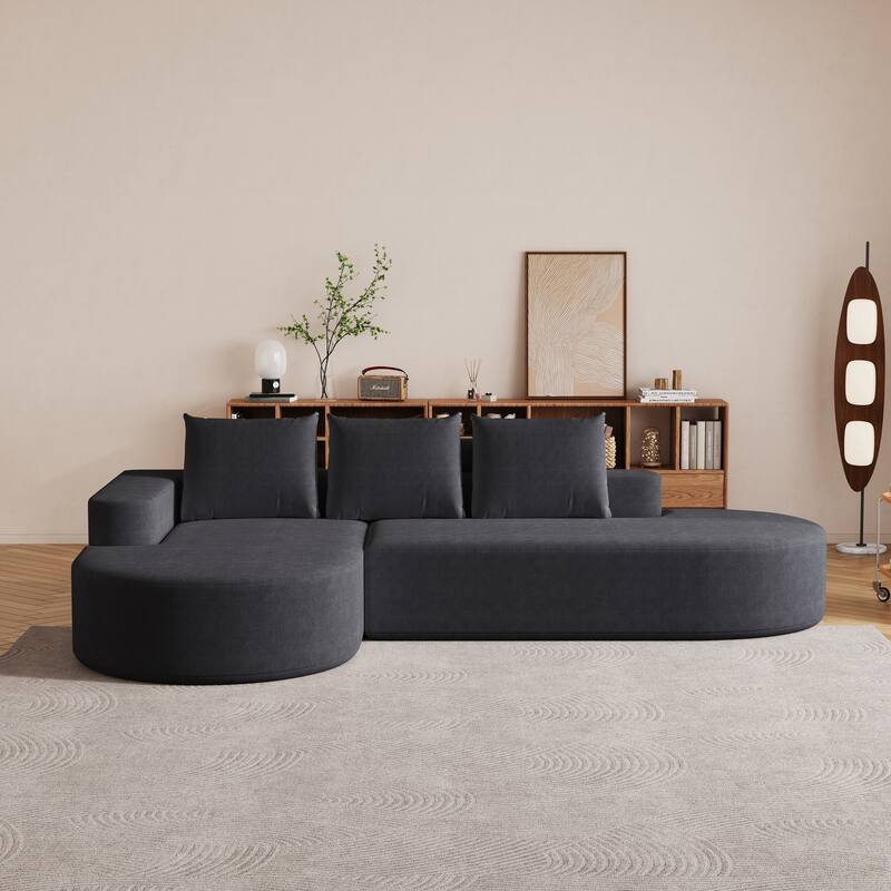 L Shaped Modular Curved Sectional Sofa, Chenille Upholstered 3 Seat Sofa, Corner Sofa with 3 Pillows for Living Room, Bedroom