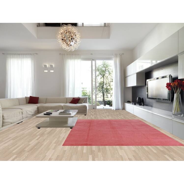 Hand Knotted Oriental 100% Wool Carpet Modern Solid Coral Gabbeh Area Rug - 12' 1'' X 9' 1''