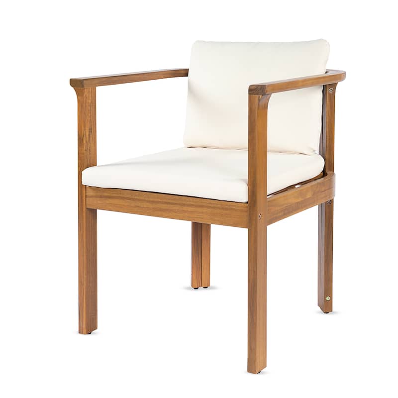 Christopher Knight Home - 5-Piece Outdoor Acacia Wood Dining Set with Curved Arm Chairs & Slat Round Table