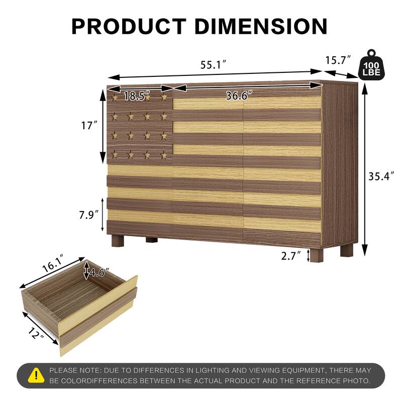 55" Buffet Sideboard Storage Cabinet with 2 Drawers and 3 Doors