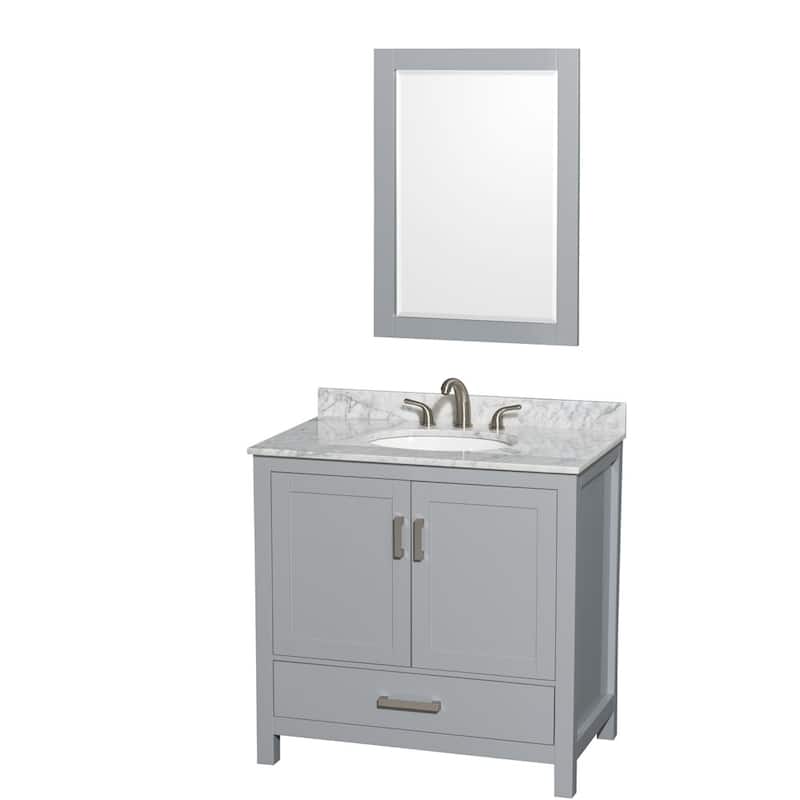 Wyndham Collection WCS141436SUNOM24 Sheffield 36" Free Standing Single - Gray / White Carrara Marble Top / Brushed Chrome - Steel Finish