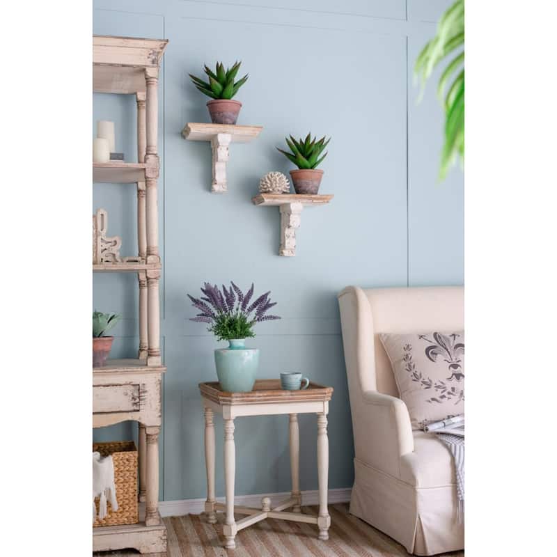 Weathered Style Corbel Wooden Wall Shelf - 13.75" - White and Brown