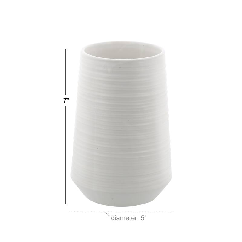 CosmoLiving by Cosmopolitan White Porcelain Ceramic Ribbed Decorative Vase