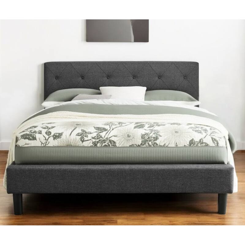 HomeRoots Gray Tufted Upholstered Queen Bed Frame - Queen